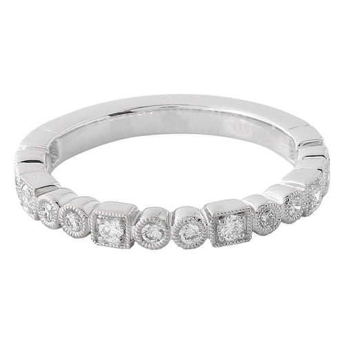 Prong and Bezel Set Round Diamond Band Halfway Around