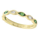 Bezel Set Marquise Cut White Sapphire and Tsavorite Band Halfway Around