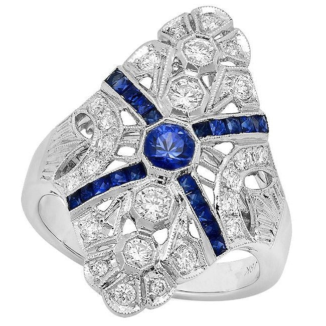 Art Deco Five Diamond and Sapphire Fashion Mount