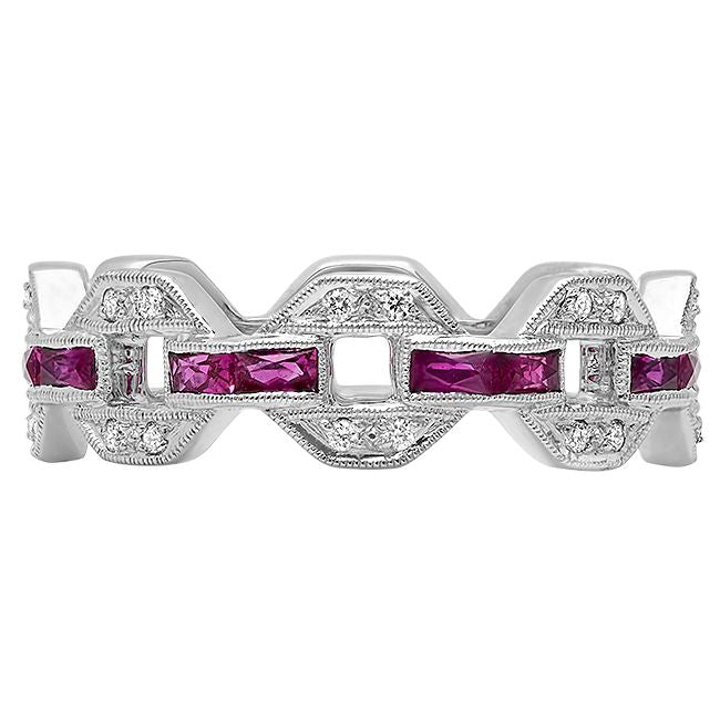 French Cut Ruby and Diamond Links Band