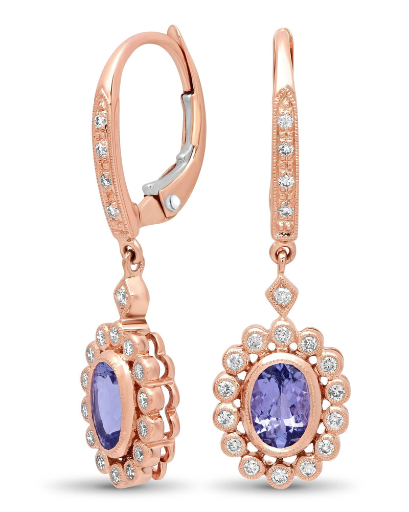Bezel Set Diamond and Tanzanite LeverBack Earrings